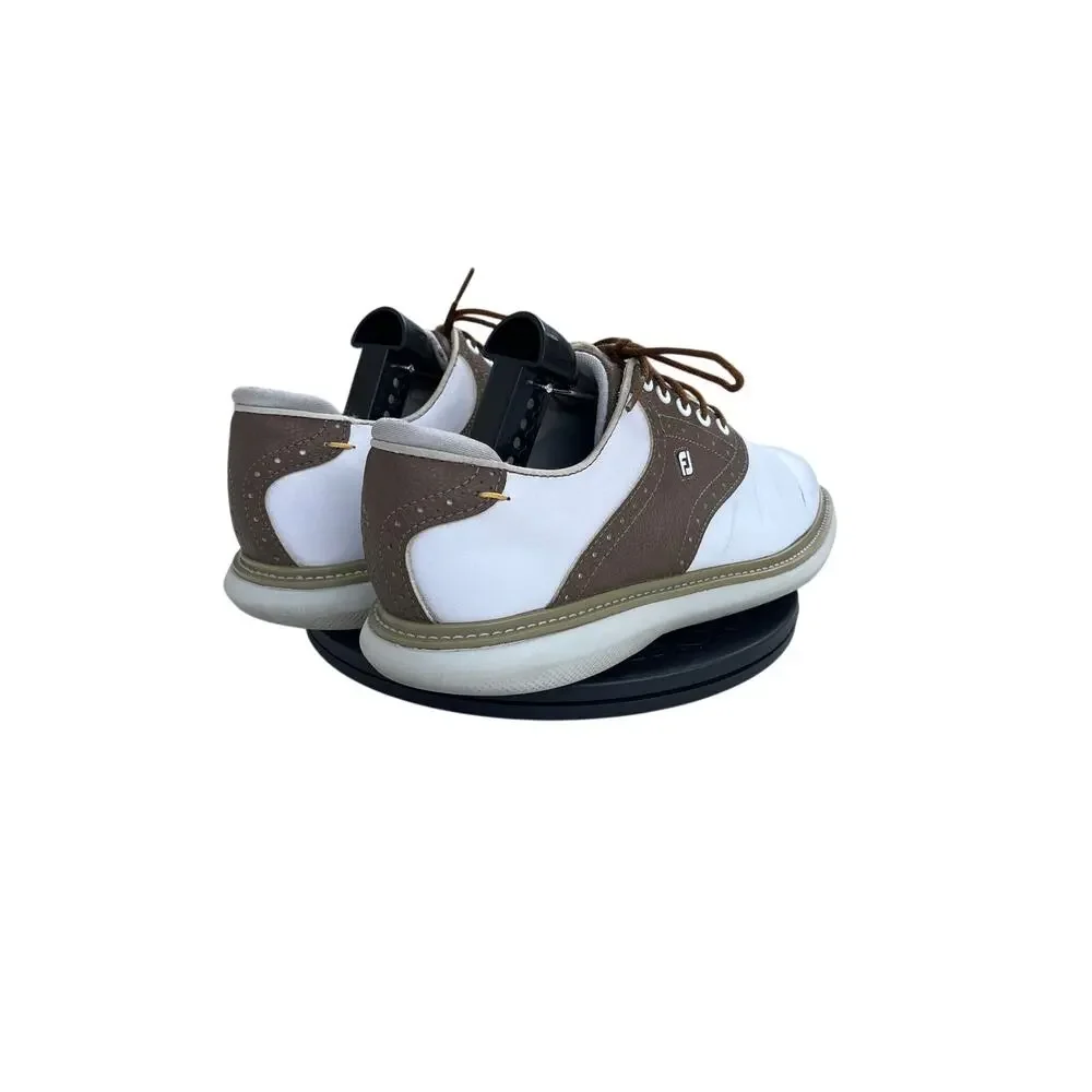 FootJoy Traditions Men's Golf Shoes Size 9 White Brown Leather Spikeless
